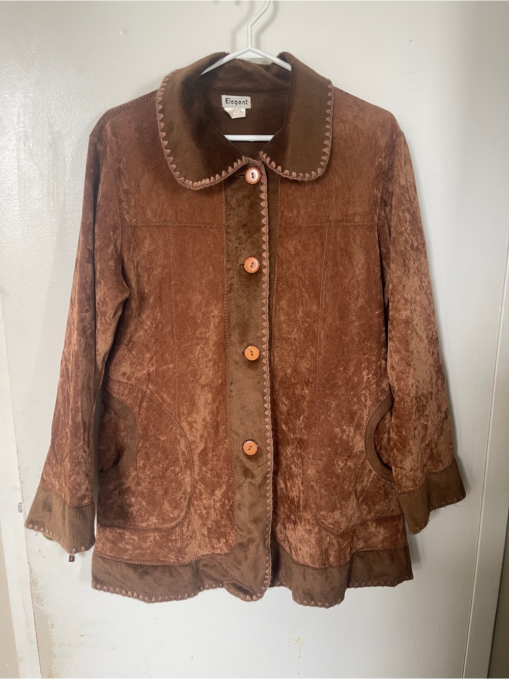 Vintage Women's Brown Suede-Effect Button Jacket